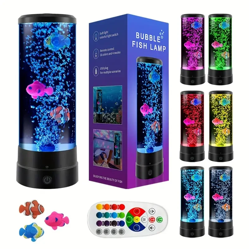 LED Bubble Fish Lamp - Decorative Table Light with Remote