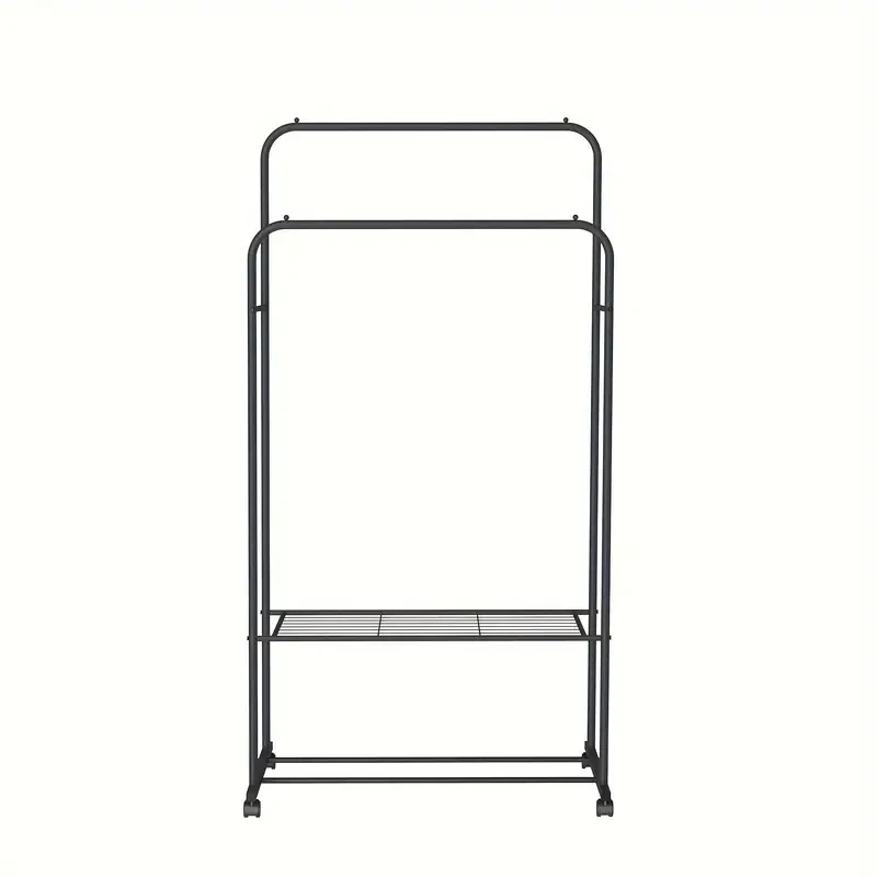 Mobile Double Rail Clothes Rack with Storage Shelves