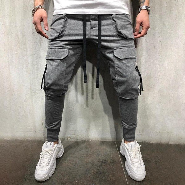 Men's Solid Multi-Pocket Elastic Waist Sports Pants