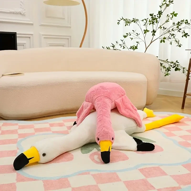 Giant 180.01cm Flamingo Plush Toy - Soft, Cuddly White & Red Throw Pillow