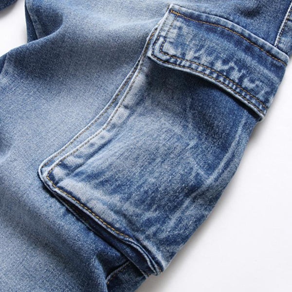 Washed Multi-Pocket Straight-Leg Jeans