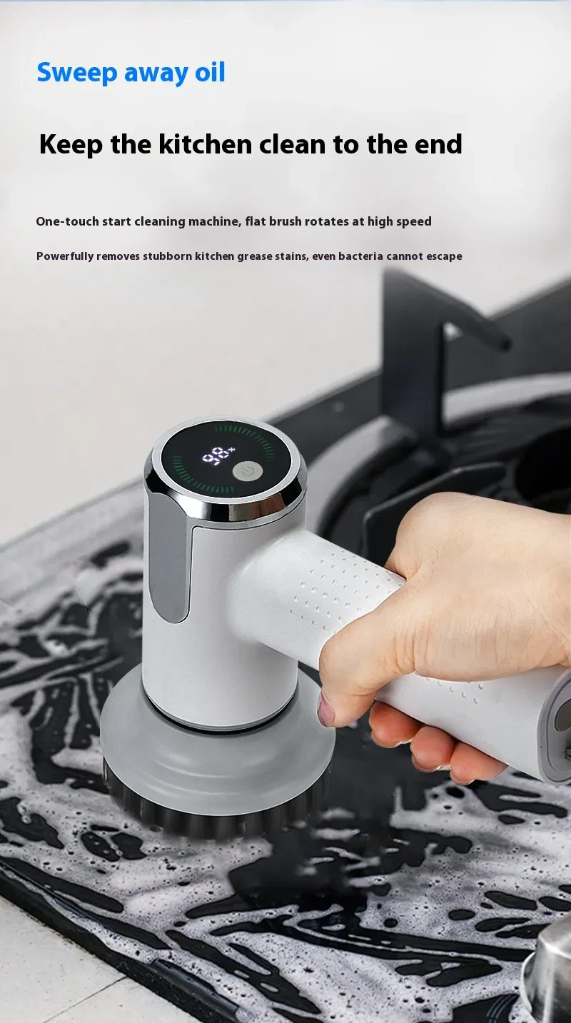 Multifunctional Smart Display Electric Cleaning Brush Wireless Kitchen Sink Cleaning Brush Waterproof Electric Pot Brush Cleaning Tool