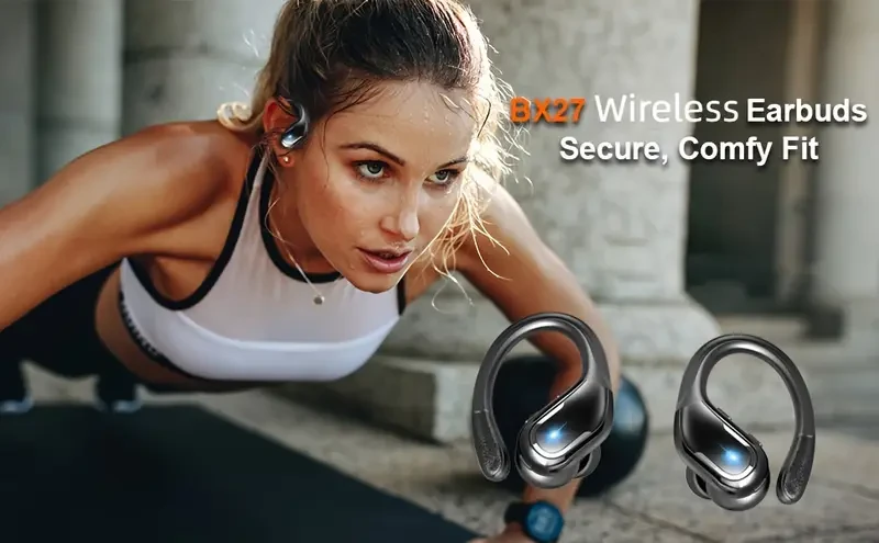 New Wireless Earbuds for Running Sports, Wireless Earphones with Earhooks Pure Bass Sound, In Ear Headphones with Dual-LED Display, Sport Earphones Built-in Microphone, Noise Cancelling Headset