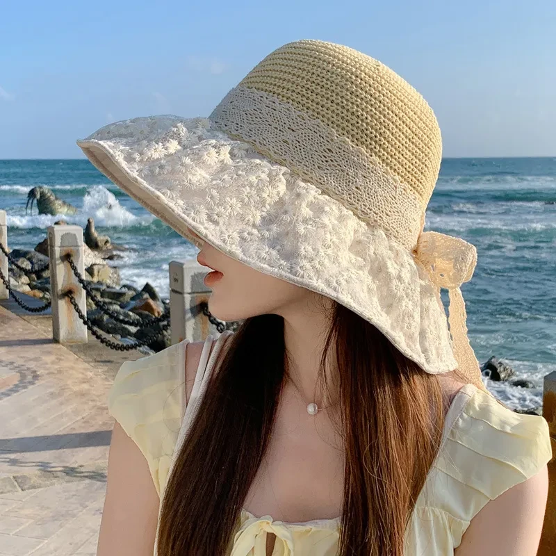 Lace Bow Sunshade Straw Hat