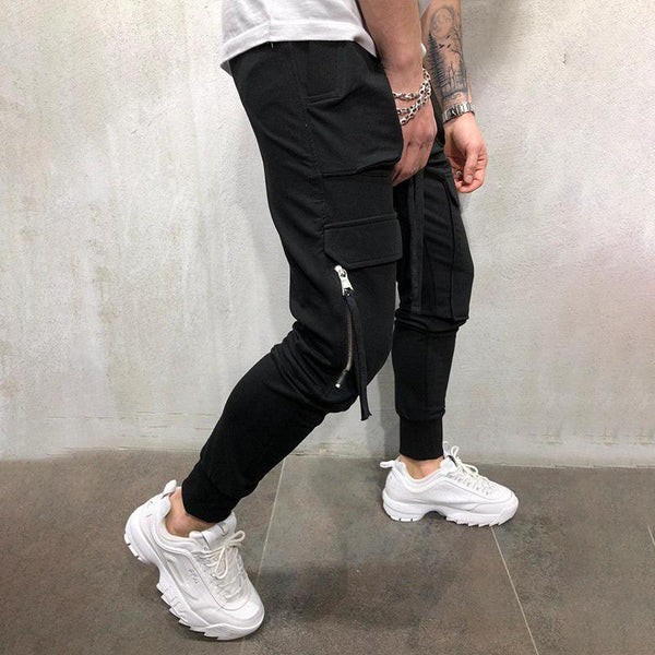 Men's Solid Multi-Pocket Elastic Waist Sports Pants