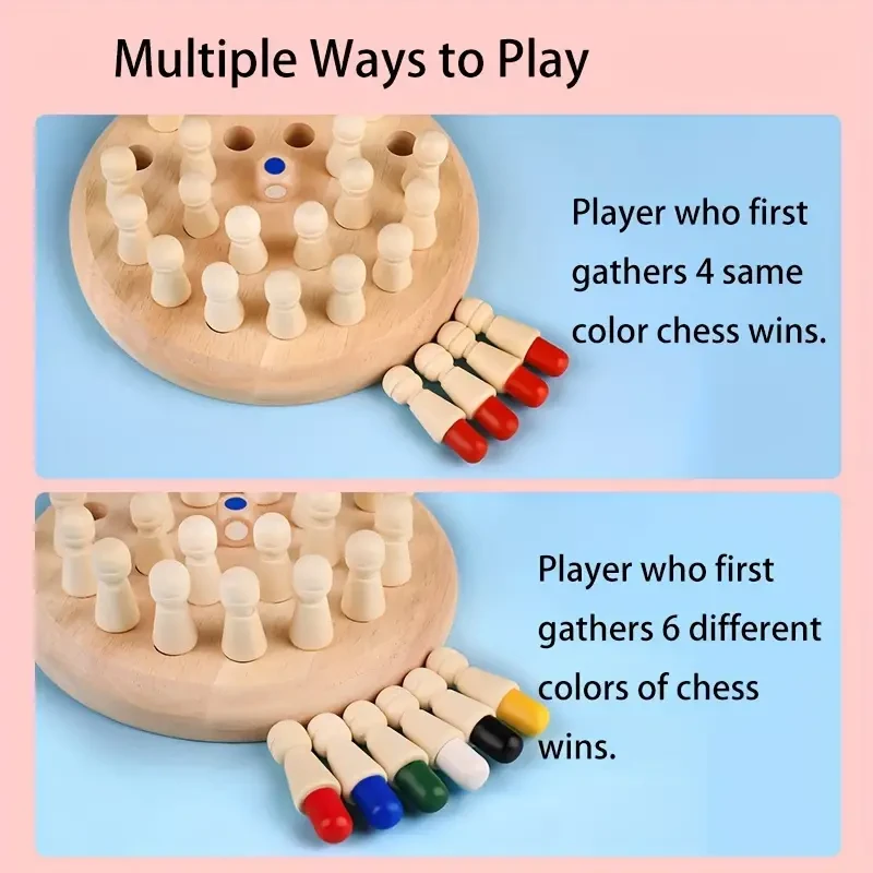 Wooden Memory Match Stick Chess Game - Educational Brain Teaser Puzzle for Kids & Adults