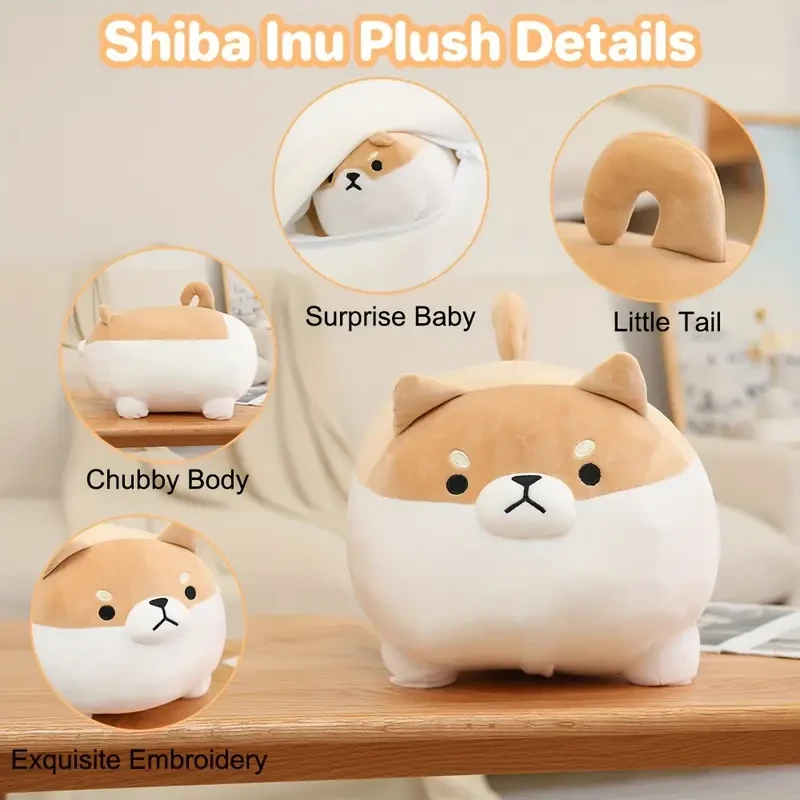 40.64 cm Shiba Inu Plush With 4 Babies In Her Tummy, Shiba Inu Stuffed Animal