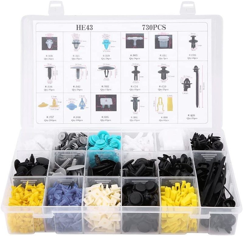 730pcs Car Body Plastic Push Pin Rivet Fasteners Clips Trim Moulding Kit