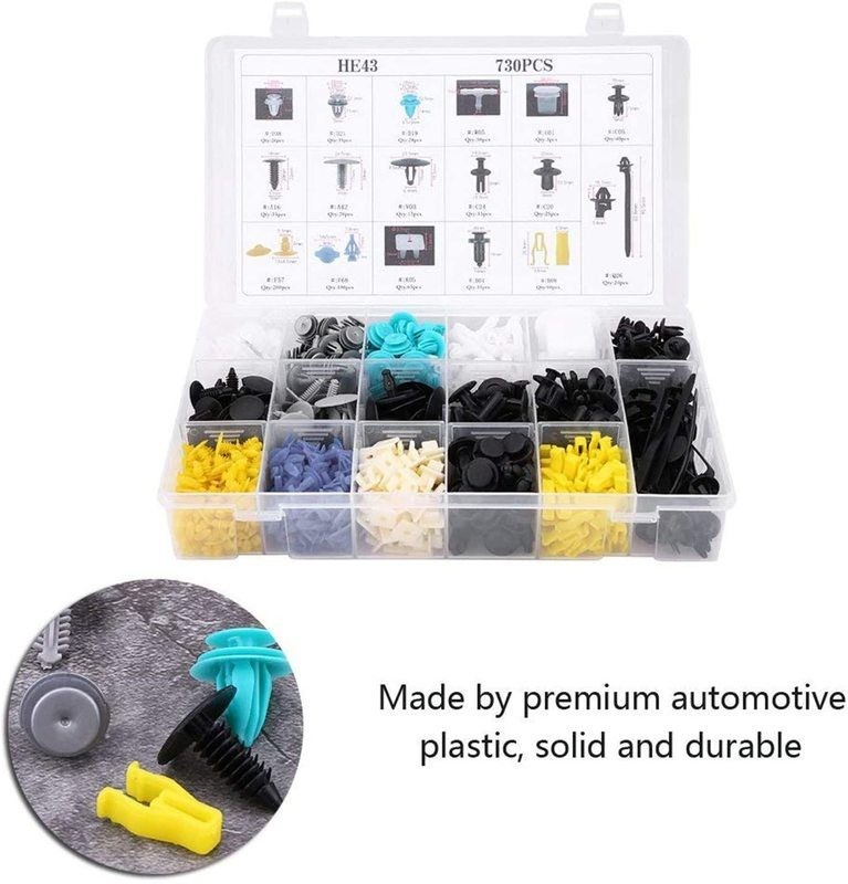 730pcs Car Body Plastic Push Pin Rivet Fasteners Clips Trim Moulding Kit