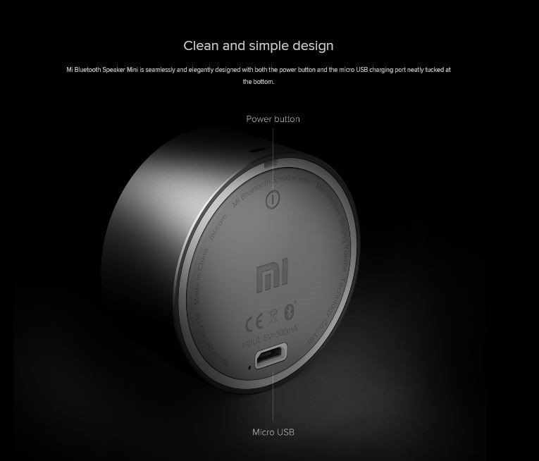 Bluetooth Speaker, Mi Bluetooth Speaker Mini, Full metal, Built-in microphone