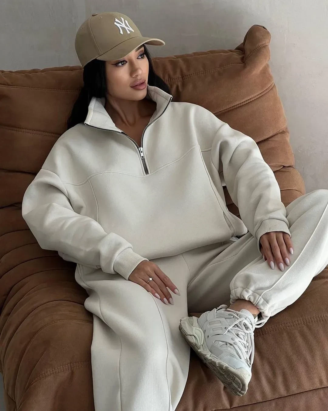 Y2K Winter Jogging Women Two Piece Set Female Zipper Coat Casual Pants Tracksuit Autumn Jacket Fashion Contrast Sport Wear Set