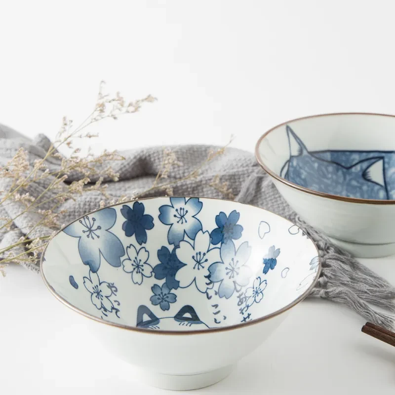 Cute Cat Ceramic Tableware 7 Inch Ramen Bowl Soup Bowl Fruit Salad Noodle Bowl
