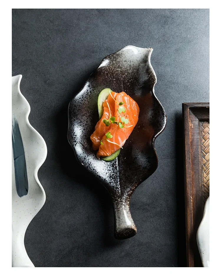 Creative Leaf Shaped Hand Painted Rough Ceramic Plate