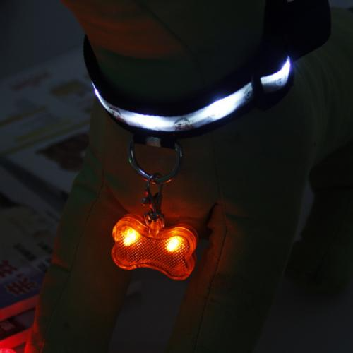 New LED Dog Bone Shape ID Tag Pet Safety Collar Pendant