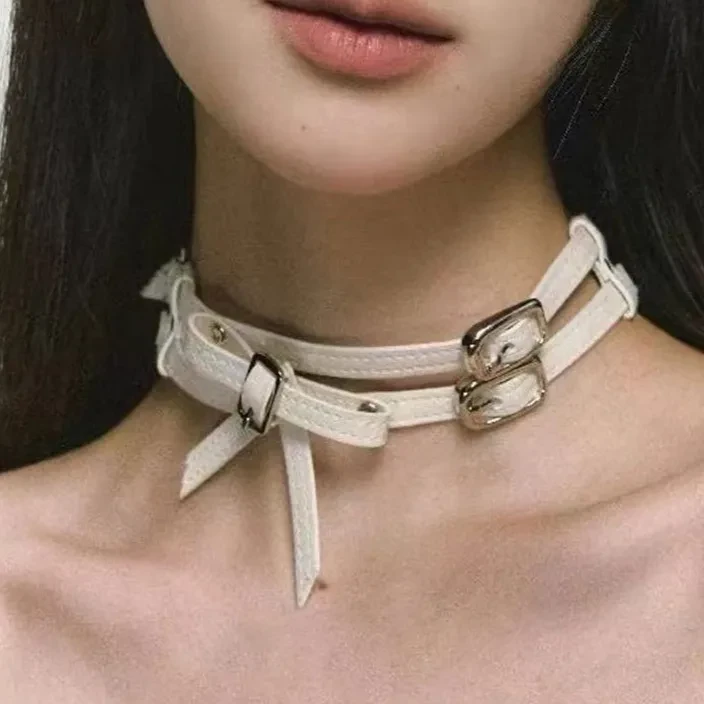 Women's Cool White Bow Leather Necklace