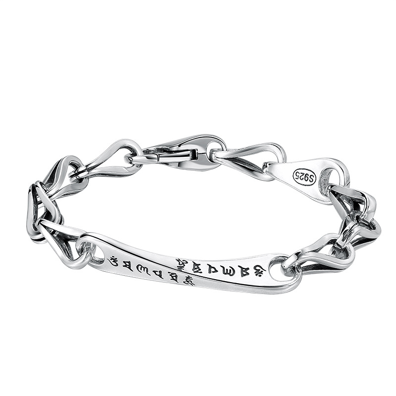 925 Sterling Silver Ornament Trendy Unique Six Words Mantra Bracelet