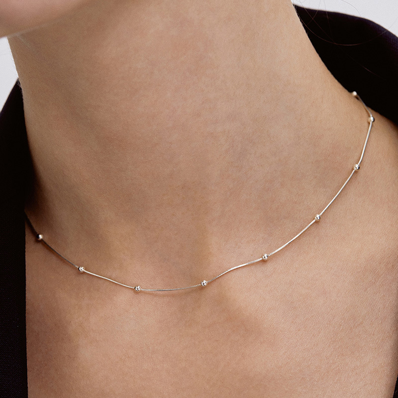 925 Sterling Silver Necklace For Women Ball Chain Necklaces Snake Bones Chain Qingdao Ornament