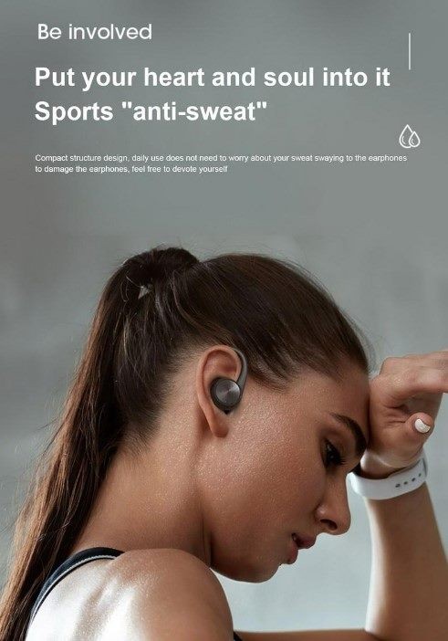 TWS Earphone, with Ear hook. HiFi Sound, Black