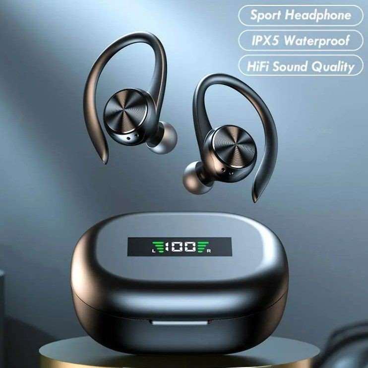 TWS Earphone, with Ear hook. HiFi Sound, Black