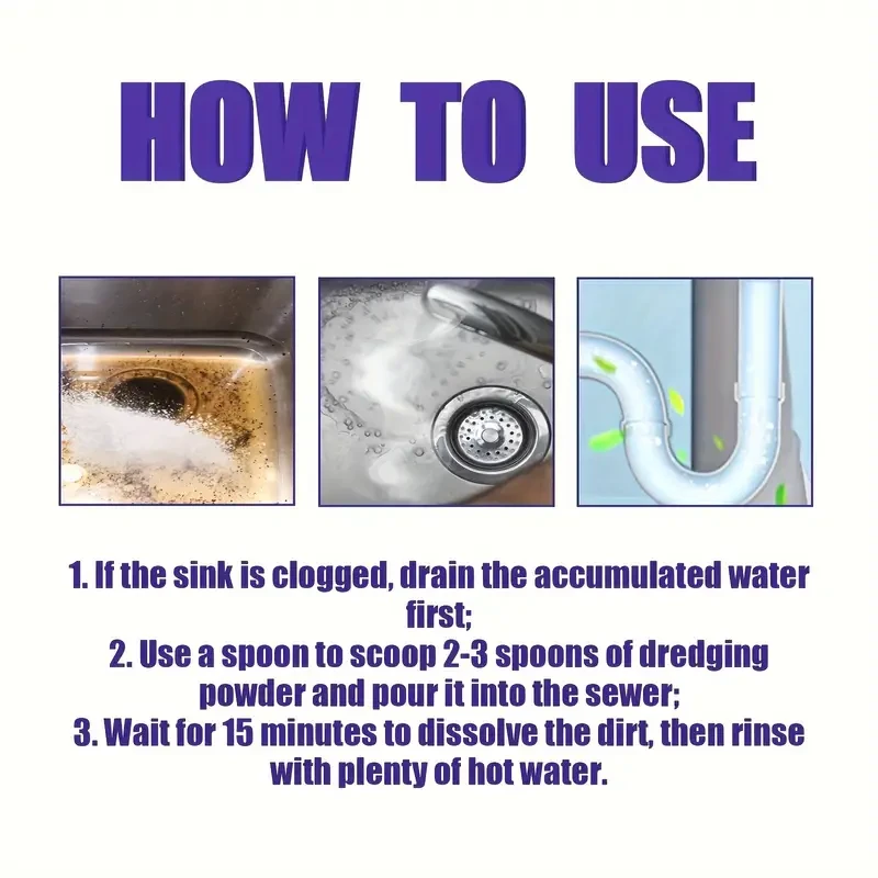 Sustainable Multi-Purpose Kitchen Drain Clog Remover Powder