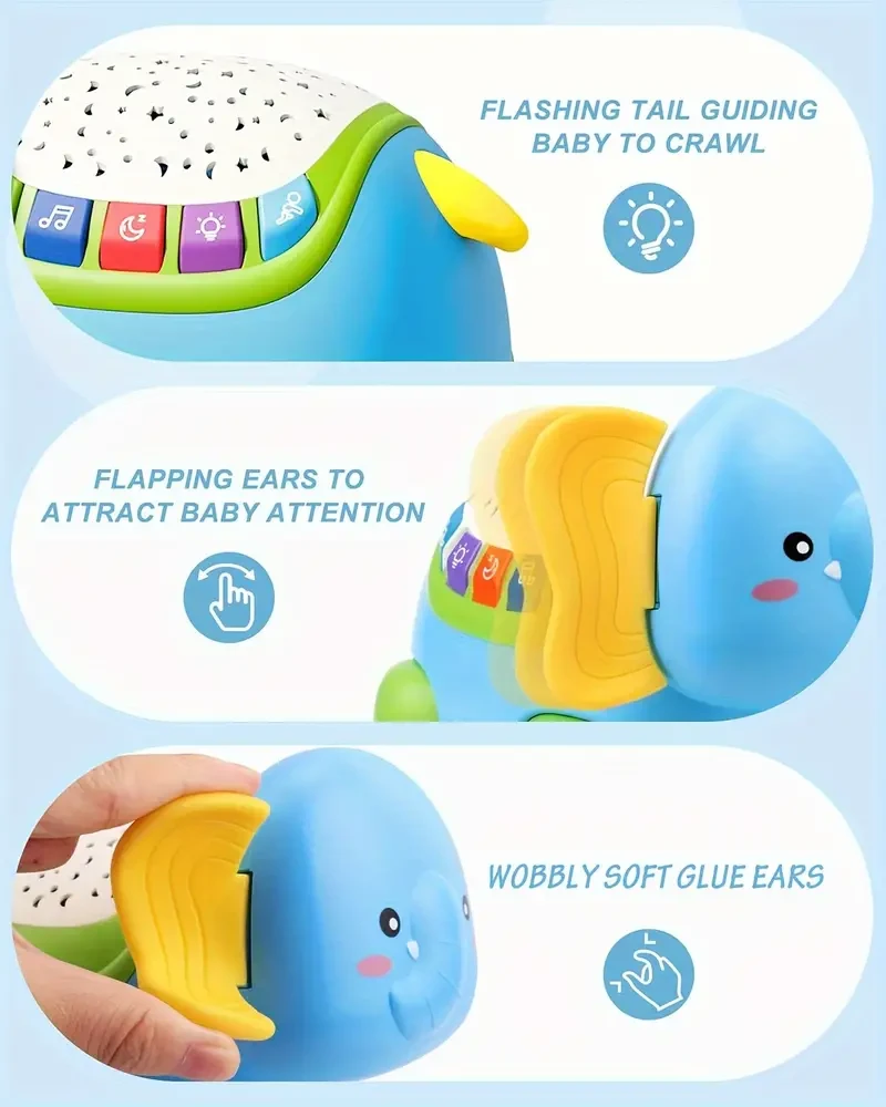 Crawling Toys, Tummy Time Toys With Star Projector Music And Light, Elephant Interactive Toy Early Developmental Toys, Christmas Gift