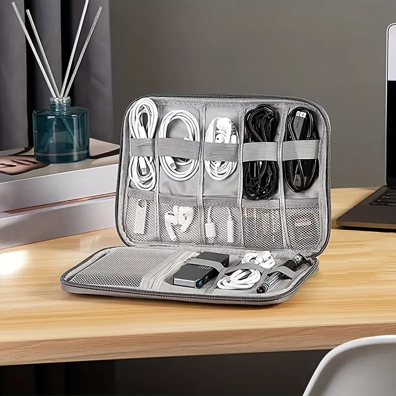 Travel Essentials Multi-Pocket Cable Organizer Bag - Small Charging Cord Storage and Accessory Bag