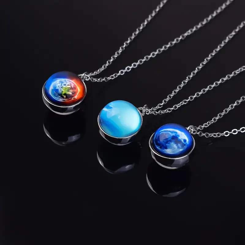 1pc Unique Solar System Glass Ball Pendant Necklace