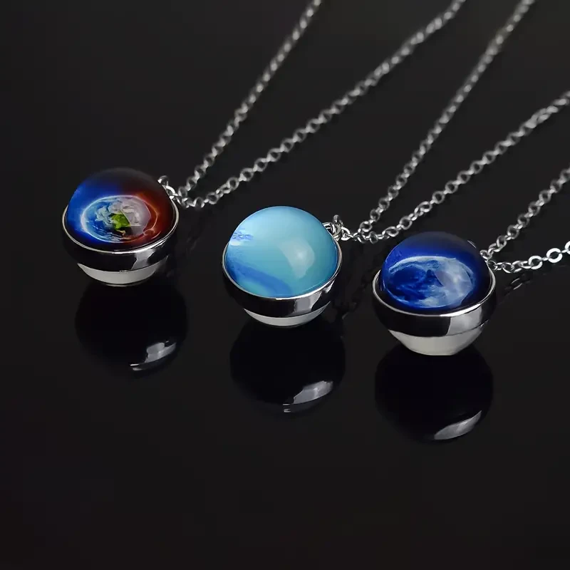 1pc Unique Solar System Glass Ball Pendant Necklace