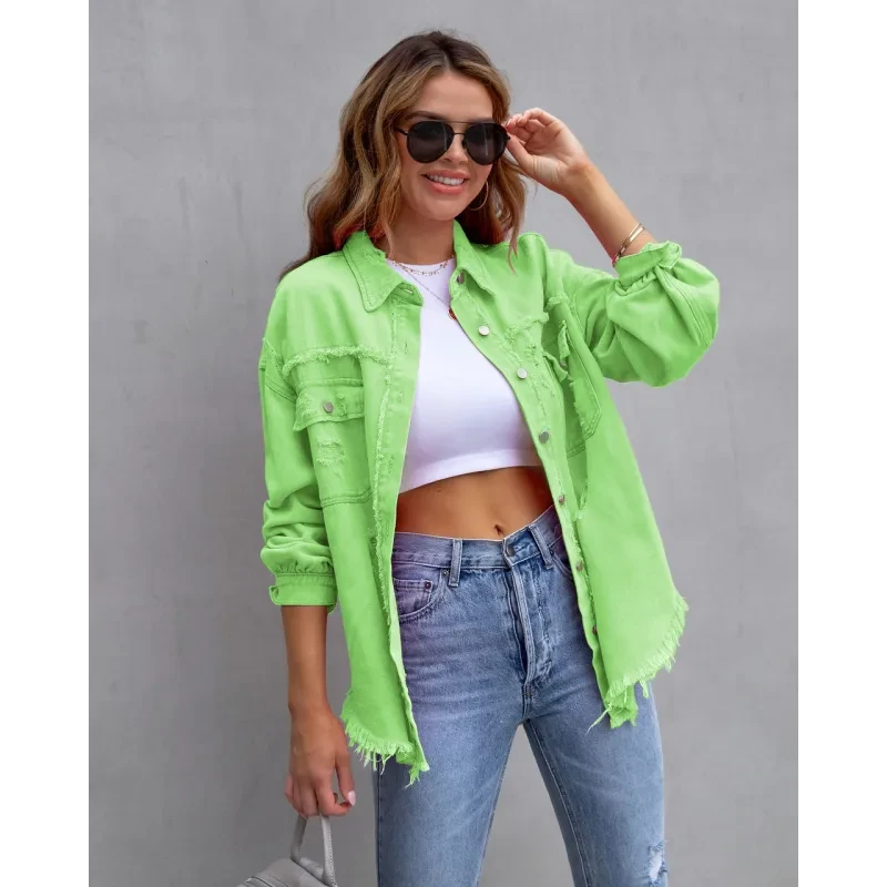 Women's Casual Ripped Shirt Jacket