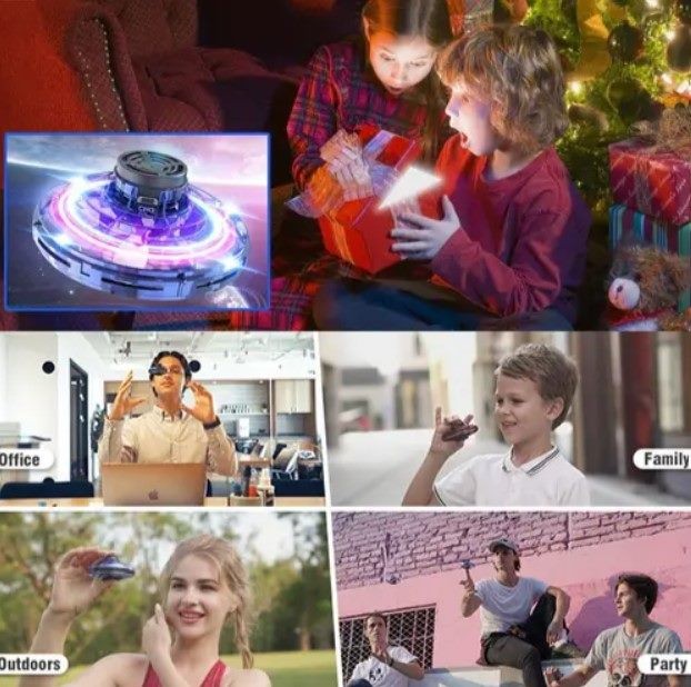 Flying Spinner, UFO Fingertip, Rechargeable Flying Gyroscope USB Toy, Blue