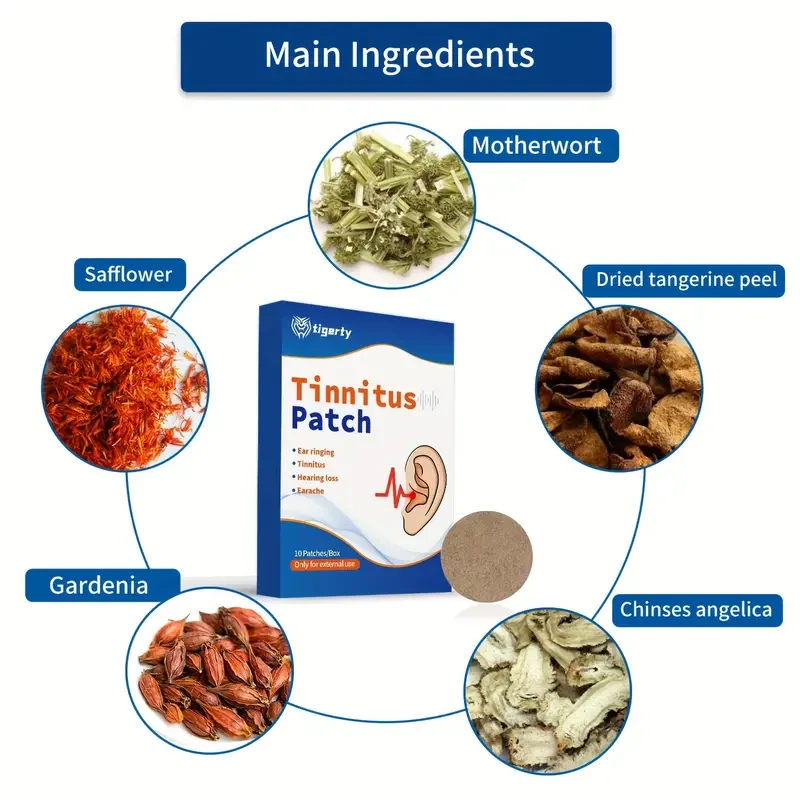 Tinnitus Relief Patches Homeopathic Natural Herb Ear Ringing Treatment, 10 Patches/Box