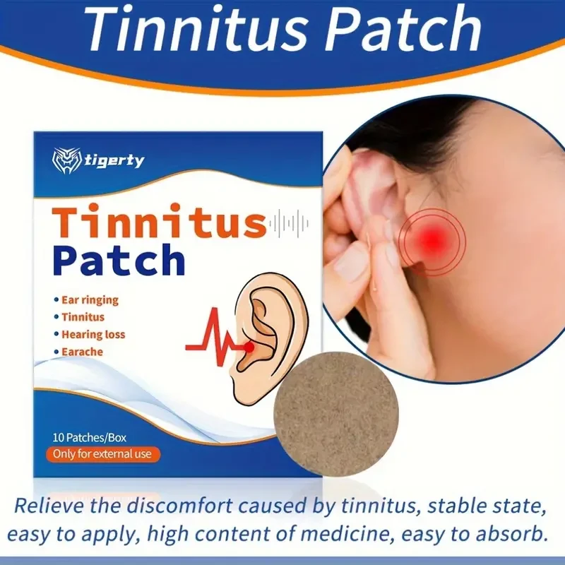 Tinnitus Relief Patches Homeopathic Natural Herb Ear Ringing Treatment, 10 Patches/Box