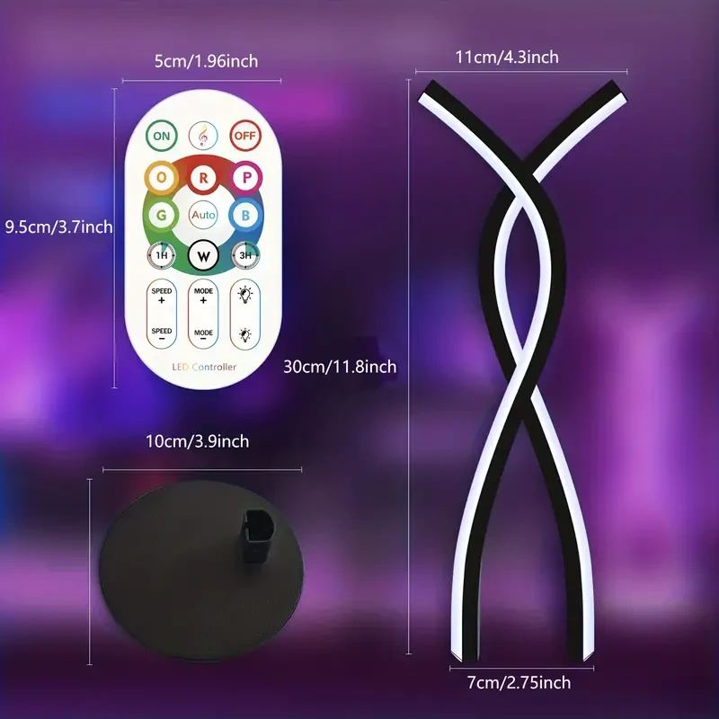 1pc LED Spiral Artistic Table Lamp - RGB Atmosphere Light with Adjustable Brightness