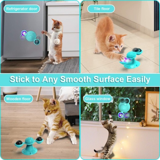Animal Doll Stuffed Cat Pet Catnip Grass Toy Interactive Windmill Cat Toys With Catnip Cat Toys For Indoor Cats Funny Kitten Toys With LED Light Ball Suction Cup Cat Nip Toy For Cat Chew Exerc