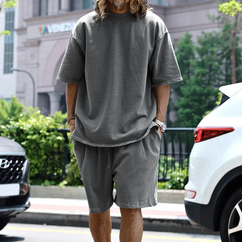 Casual Solid Color Men's Pocket Shorts Set