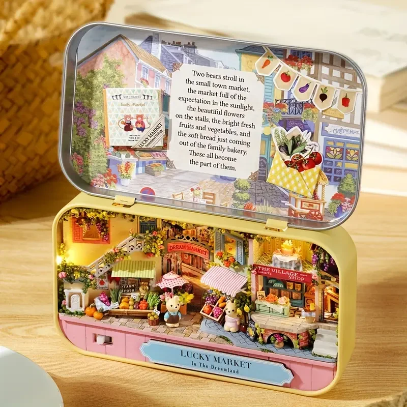 Dollhouse Box Miniature Dollhouse DIY Small House Kit Making Room Toys, Home Bedroom Decorations With Furniture Wooden Crafts Stereo Puzzle Girls, Halloween/Thanksgiving Day/Christmas gift