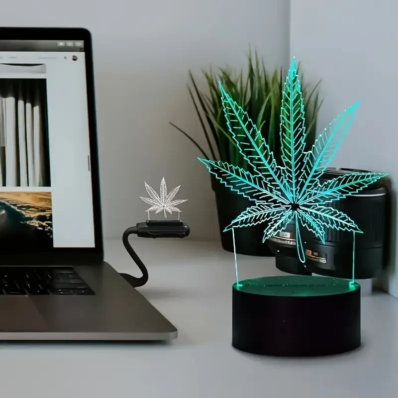 1pc 3D Maple Leaf Illusion Lamp - 7-Color Touch Table Night Light