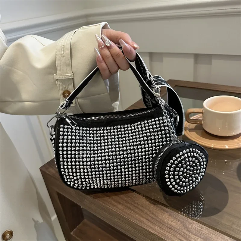 Rhinestone Fashion Party Shoulder Bag with Small Purse