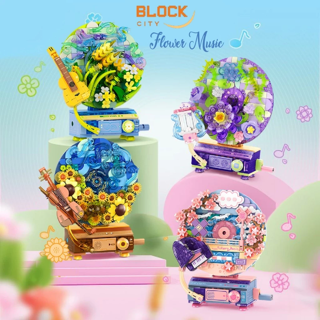 Block City- Sembo Flower Melody Puzzle Block Brick Toys stacking flower vynil, can be rotated