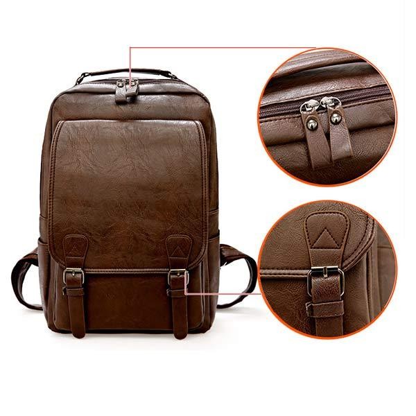 Vintage Business Zip Flap Leather Backpack