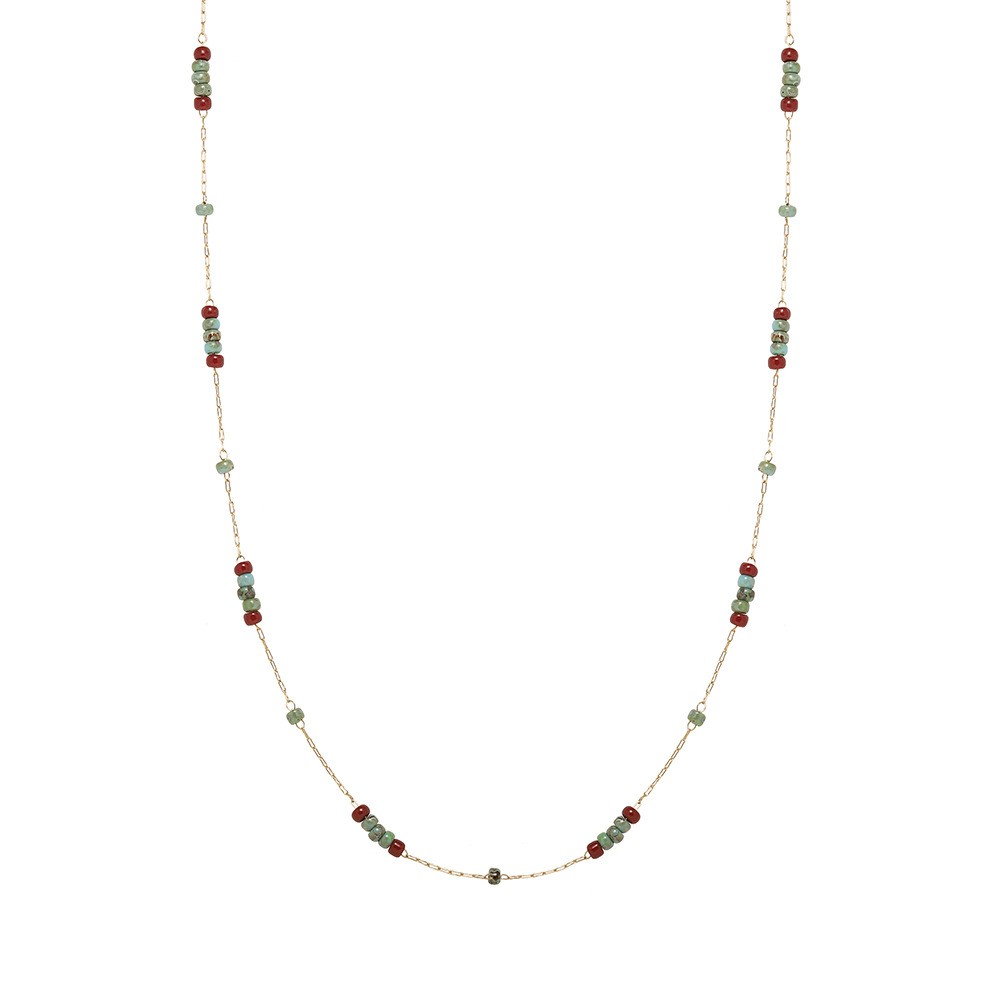 Elegant Turquoise and Wine Red Beaded Necklace