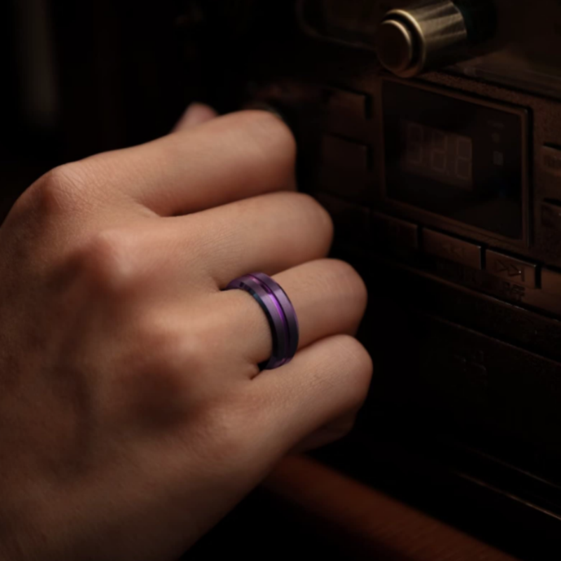 Stainless Steel New Classic Fashion Purple Bevel Edge Slotted Ring