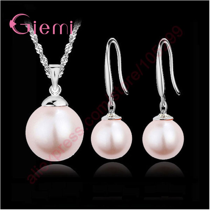 Freshwater Pearl Pendant Necklace Real 925 Sterling Silver Jewelry Set for Women