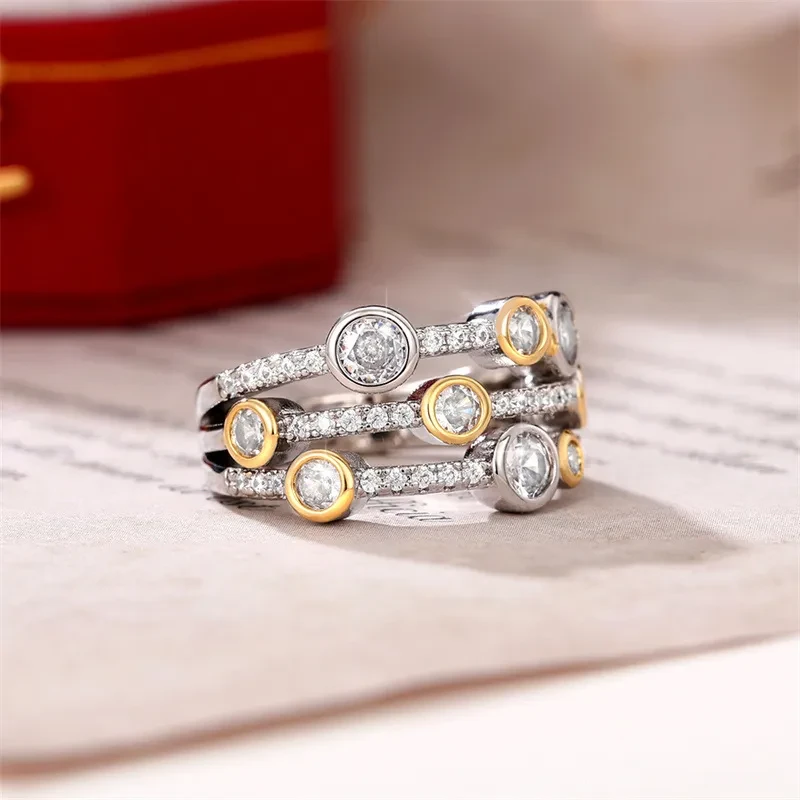Two-tone Ring Hollow Geometry Line Dot Diamond