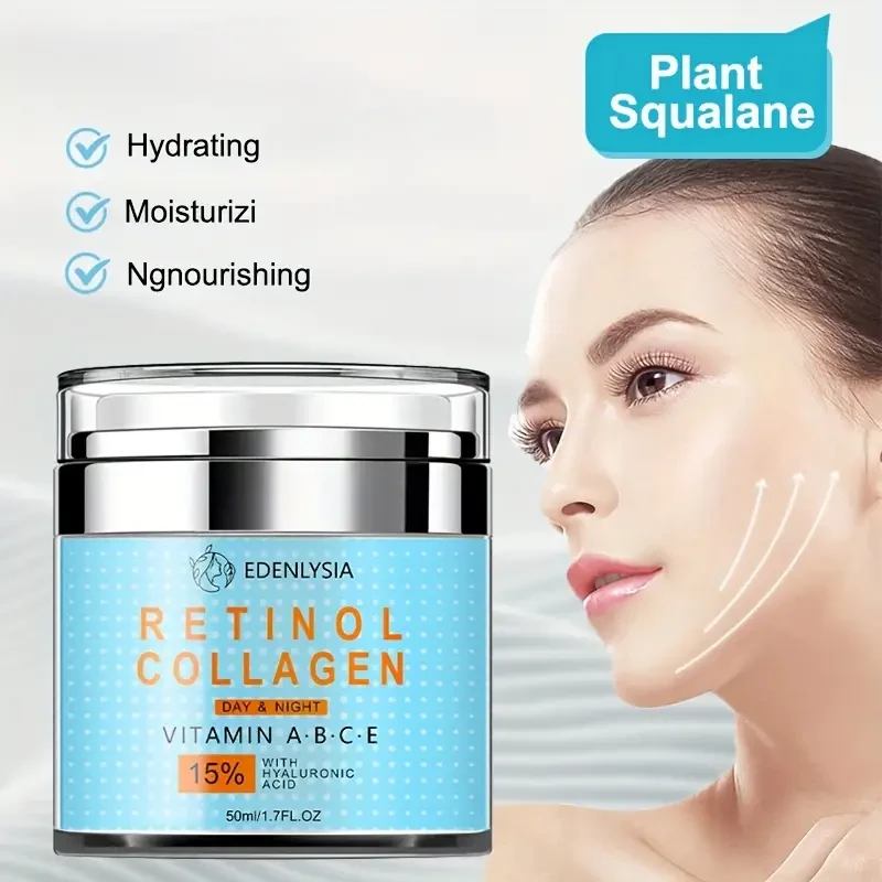 1.69oz EDENLYSIA Retinol Collagen Face Cream, Hydrating Moisturizer with Hyaluronic Acid, Vitamin C & E, Plant-Based Squalane, Hypoallergenic Cream for All Skin Types, Unisex Adult Day & Night Skin Care