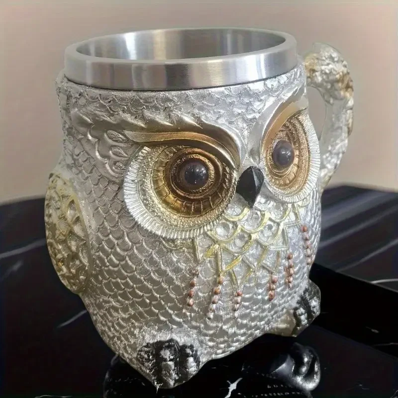 Hand-carved Owl Stainless Steel Resin Mug Coffee Mug