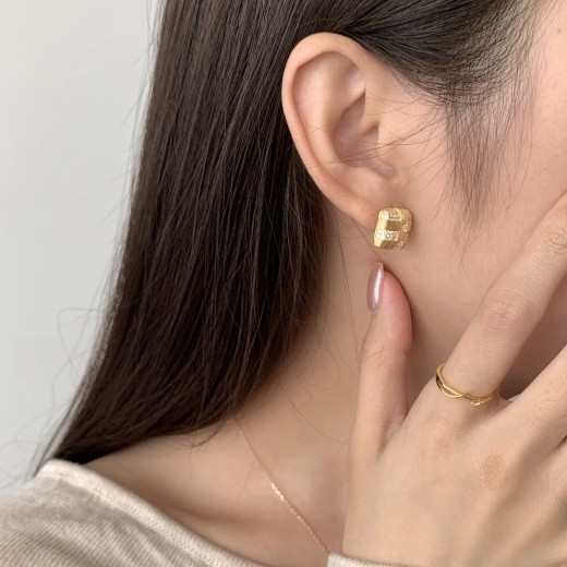 Sterling Silver Geometric Squares Finely Inlaid Stud Earrings Women