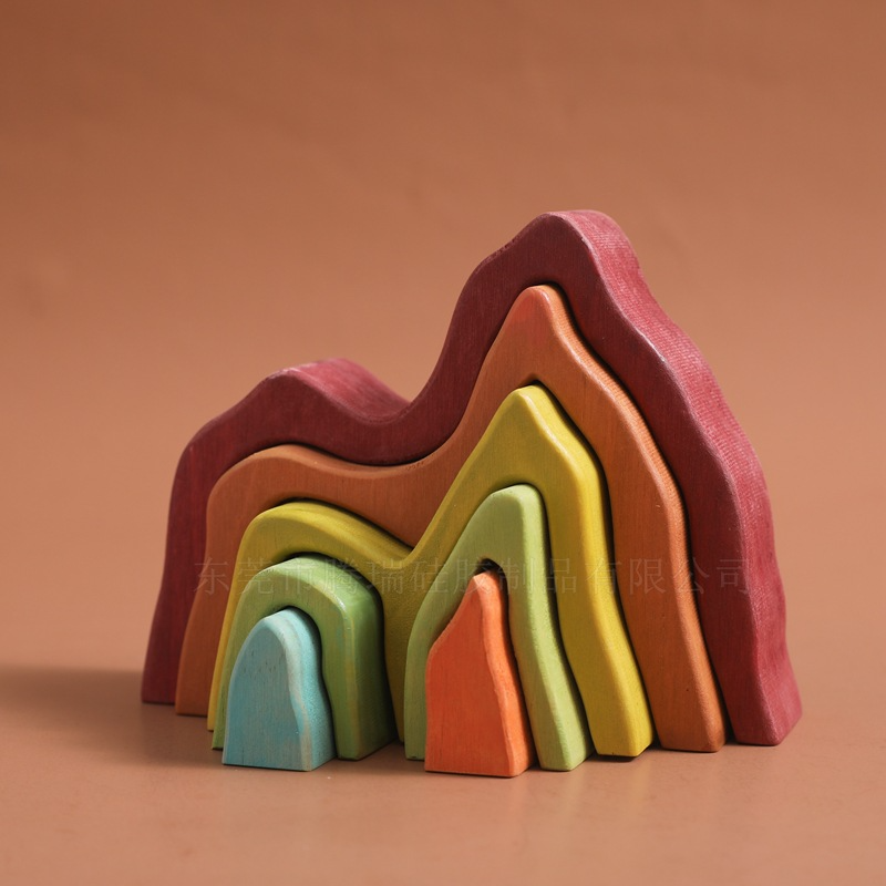 Early Childhood Education Puzzle Toys Wooden Rainbow Building Blocks