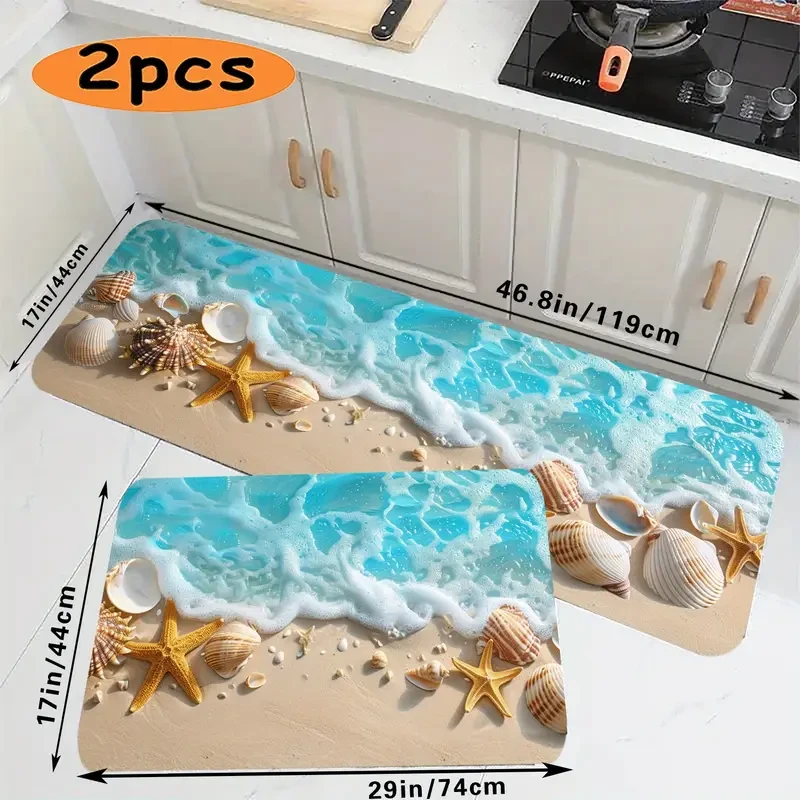 Ocean Coastal Starfish Beach Retro Wood bath rug mat