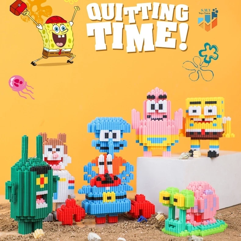 SMY Toystown Nano Blocks Spongebob and Friends 3D Model, Toy Block Stacking, Mini Bricks DIY Construction, Decoration Character